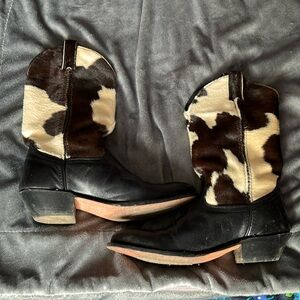 Cow hide cowboy boots